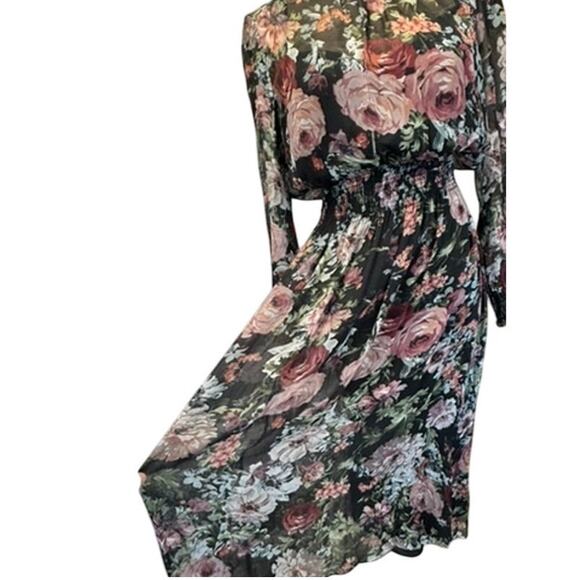 "ZARA WOMAN" Sheer Floral Midi Dress SZ M Whimsigoth Fairy Cottage Core Prairie - Picture 3 of 12